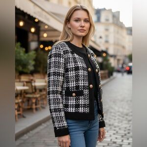 Zara tweed Black and White Checkered Blazer size NWOT